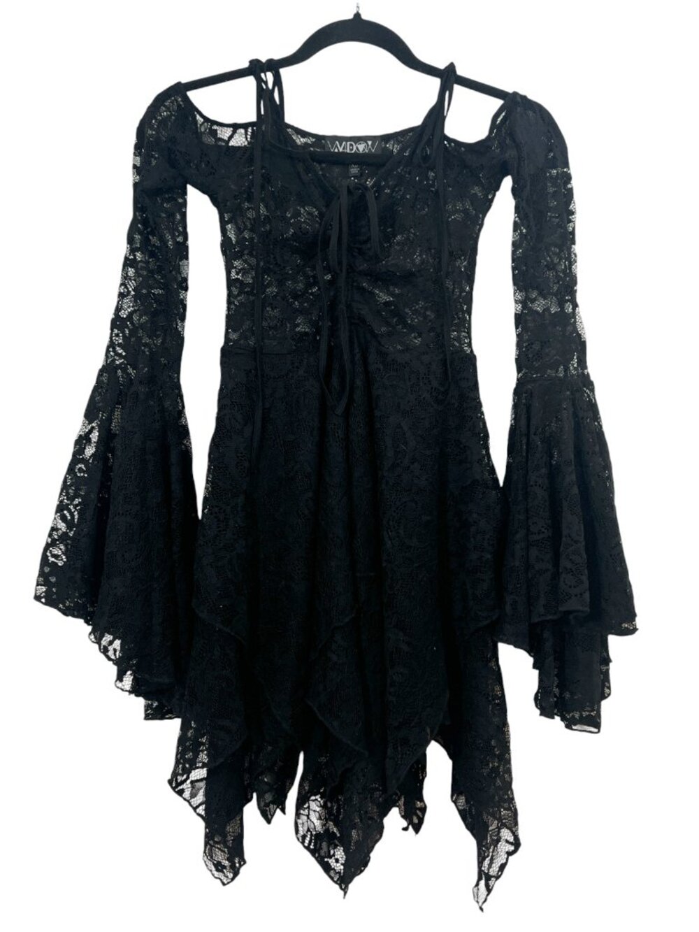Widow x Dolls Kill F is For Fairies Bell Sleeve Lace Sheer Dress Black New